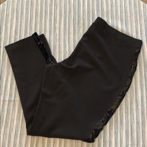 Black tuxedo style leggings with velvet trim